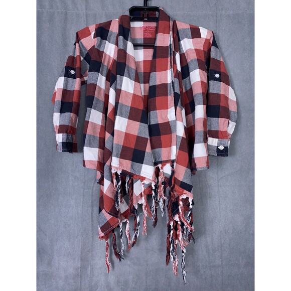 Ruffle Butts Girls Size 6 - 7 Buffalo Plaid Open Waterfall Cardigan Tassels Top - Picture 1 of 6